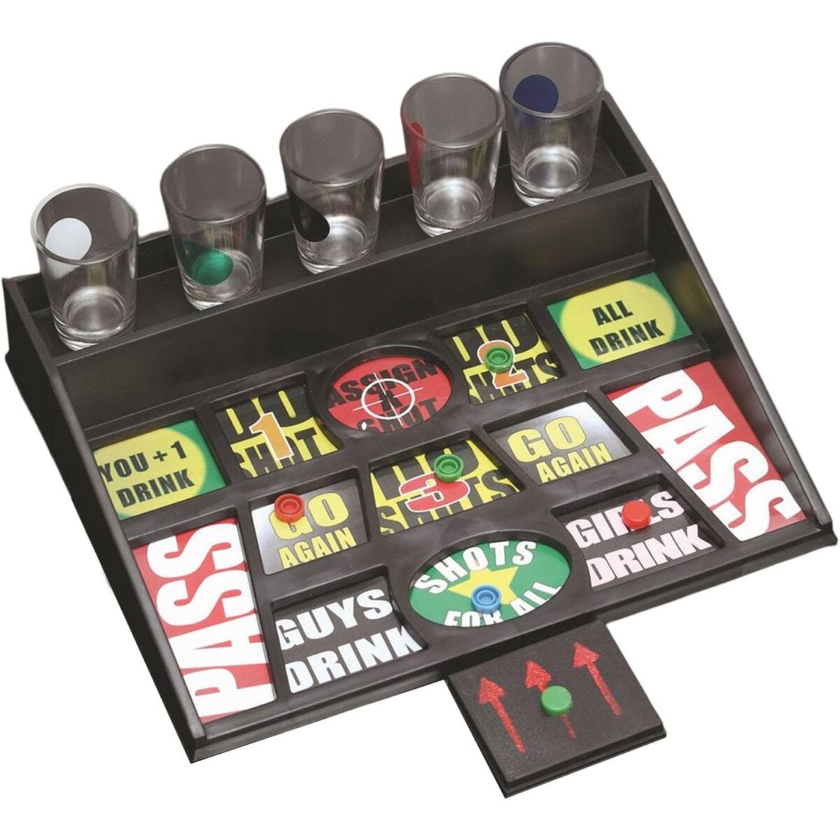 Joc de baut cu banuti Embo, Pahare de Shot din Sticla Incluse, distractiv si interactiv, 23x28 cm, multicolor - imagine 4