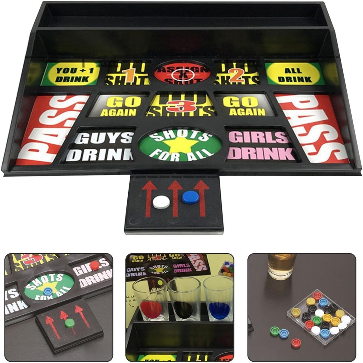 Joc de baut cu banuti Embo, Pahare de Shot din Sticla Incluse, distractiv si interactiv, 23x28 cm, multicolor - imagine 5
