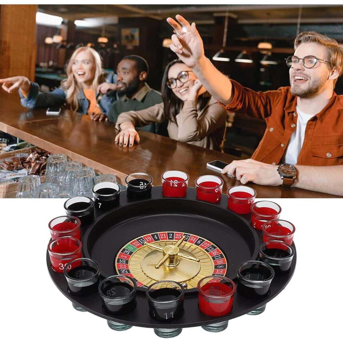 Joc de Baut Ruleta cu Pahare de Shot Embo, 30 cm, Rosu/Negru - imagine 3