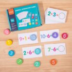 Joc Educational, Embo, Invatare Adunare si Scadere, Cifre din Lemn, 46 Planse, +3 Ani, Multicolor - imagine 4