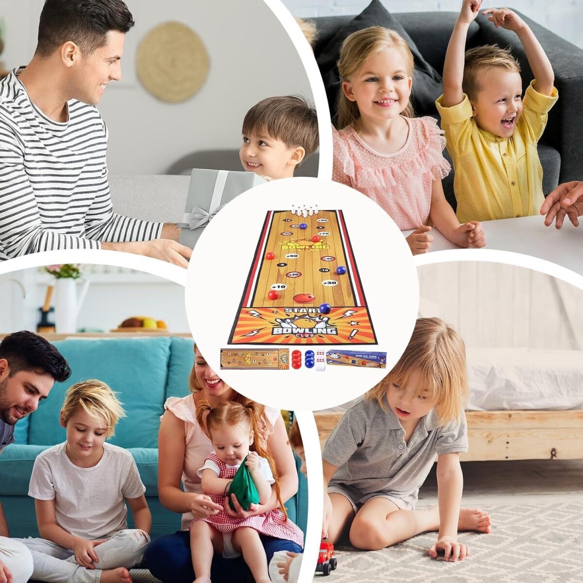 Joc Interactiv, Embo, Covor de Bowling 90 x 20 cm, 1-4 Jucatori, +5 Ani, 6 Mingi Incluse, 6 Popice, Galben - imagine 4