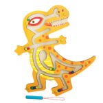 Joc Montessori cu Bile, Embo, Creion Magnetic, Tip Labirint, din Lemn, Model Tiranozaur, 21x18 cm, Portocaliu