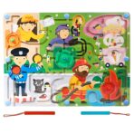 Joc Montessori de Sortare Culori, Embo, Creion Magnetic, Tip Labirint Ilustrat, din Lemn, Model Meserii, 39x29x1.5 cm