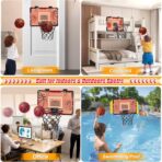 Cos de Baschet pentru Copii, Embo, cu Tablou de Bord Electronic, Minge, Pompa, 2 Moduri, Interior/Exterior, Inel Metalic si Rabatabil cu Arc, Luminos, 41x27.5x5 cm, Multicolor - imagine 6