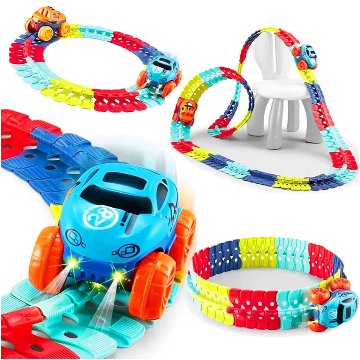 Jucarie de Constructie RollerCoaster, Embo, 184 de Piese, 44.5x36x7 cm, cu Masini, Multicolor - imagine 2