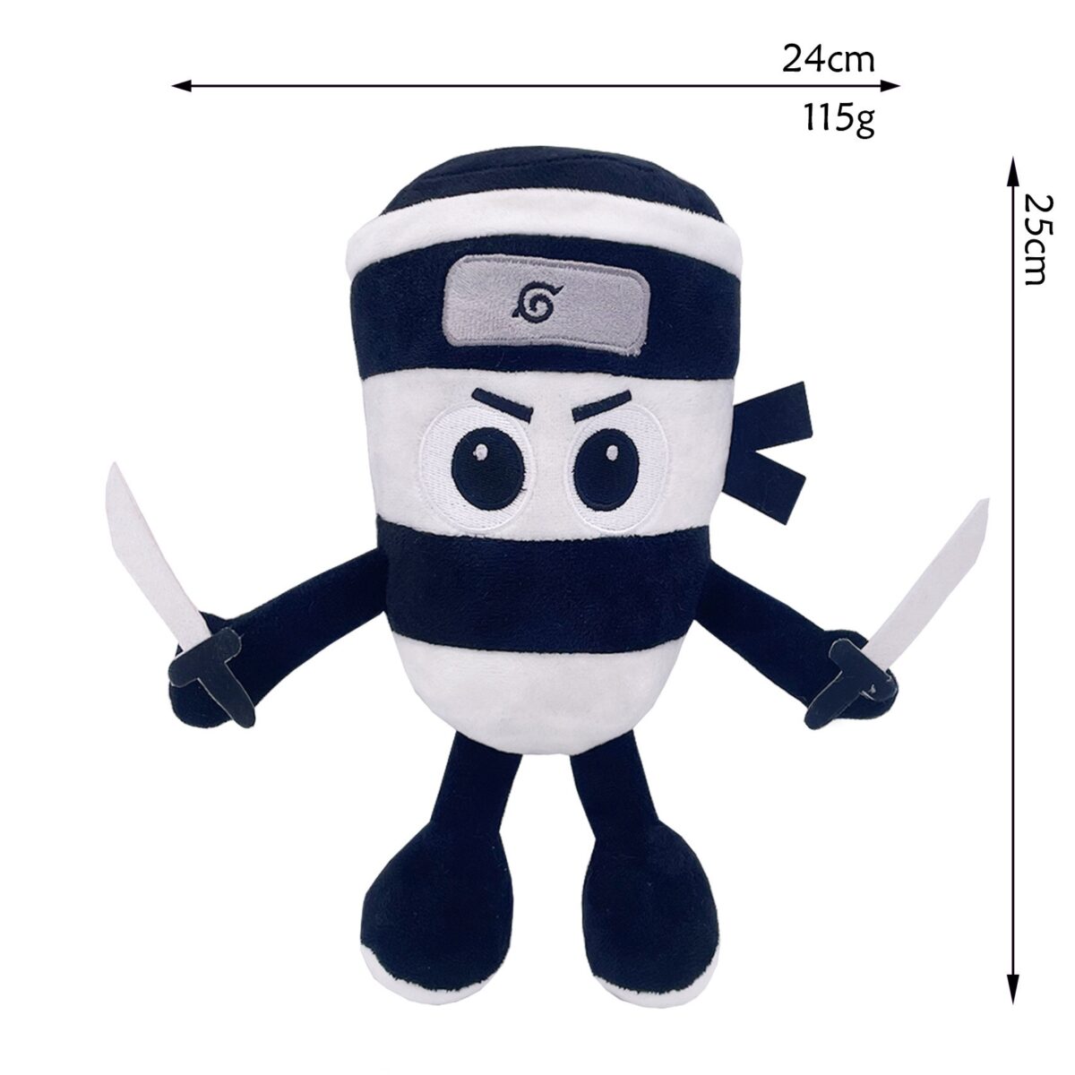 Jucarie Moale de Plus Italian Brainrot, Embo, cu Agatatoare, Model Ninja Spadellini Silenzioso, Jucarie Moale pentru Copii, 25 x 24 cm, Albastru Alb - imagine 2