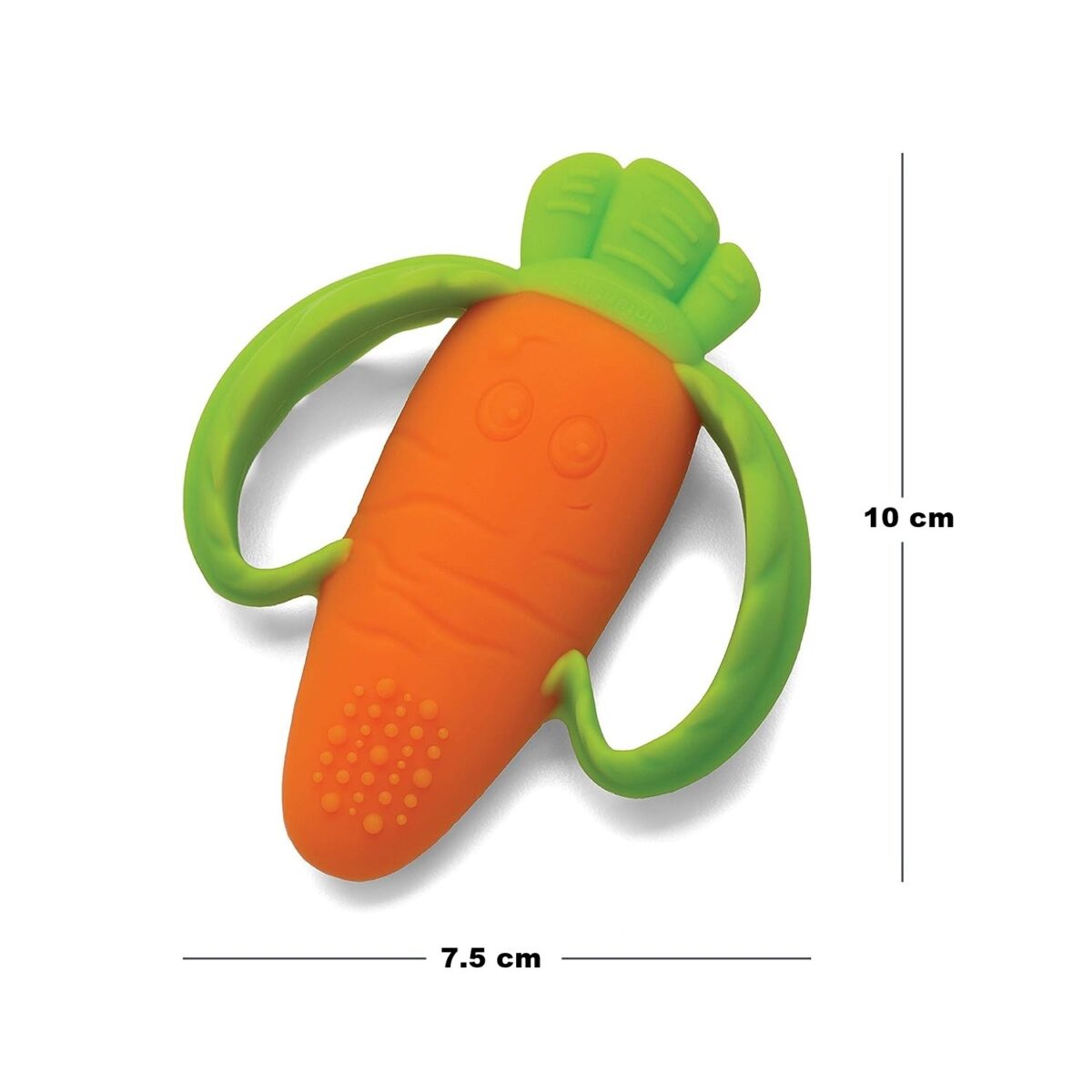 Jucarie dentitie bebelusi Embo, morcov, 10x7.5x2.8 cm, cu manere de prindere, material silicon non-toxic, fara miros, portocaliu - imagine 2