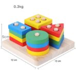 Jucarie Educativa Embo, Tip Montessori, din Lemn, + 36 Luni, Forme Geometrice, 16 Piese, 12 x 12 cm, Multicolor - imagine 2