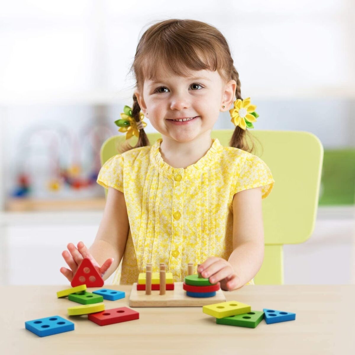 Jucarie Educativa Embo, Tip Montessori, din Lemn, + 36 Luni, Forme Geometrice, 16 Piese, 12 x 12 cm, Multicolor - imagine 4