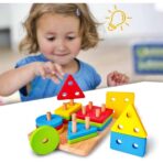 Jucarie Educativa Embo, Tip Montessori, din Lemn, + 36 Luni, Forme Geometrice, 16 Piese, 12 x 12 cm, Multicolor - imagine 5