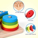 Jucarie Educativa Embo, Tip Montessori, din Lemn, + 36 Luni, Forme Geometrice, 16 Piese, 12 x 12 cm, Multicolor - imagine 7