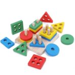 Jucarie Educativa Embo, Tip Montessori, din Lemn, + 36 Luni, Forme Geometrice, 16 Piese, 12 x 12 cm, Multicolor - imagine 9
