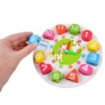 Jucarie Educativa Embo, Tip Montessori, Model Ceas Girafa, din Lemn, + 36 Luni, 12 Piese, 17 cm, Multicolor - imagine 2