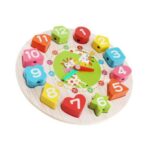 Jucarie Educativa Embo, Tip Montessori, Model Ceas Girafa, din Lemn, + 36 Luni, 12 Piese, 17 cm, Multicolor - imagine 5