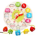 Jucarie Educativa Embo, Tip Montessori, Model Ceas Girafa, din Lemn, + 36 Luni, 12 Piese, 17 cm, Multicolor - imagine 6
