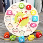 Jucarie Educativa Embo, Tip Montessori, Model Ceas Girafa, din Lemn, + 36 Luni, 12 Piese, 17 cm, Multicolor - imagine 7