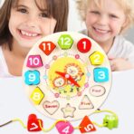 Jucarie Educativa Embo, Tip Montessori, Model Ceas Leu, din Lemn, + 36 Luni, 12 Piese, 17 cm, Multicolor - imagine 2