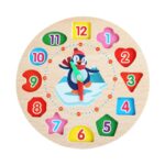 Jucarie Educativa Embo, Tip Montessori, Model Ceas Pinguin, din Lemn, + 36 Luni, 12 Piese, 17.2 cm, Multicolor