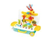 Jucarie educativa pentru copii, Embo, Set 258 piese, 6 in 1, Valiza cu bormasina, Multicolor
