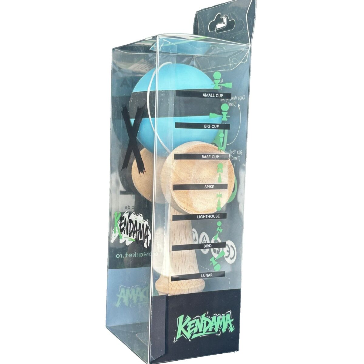 Kendama X Originala, Profesionala, Embo, din Lemn, 18 cm, Rubber Grip, Dungi Albastru/Negru - imagine 4