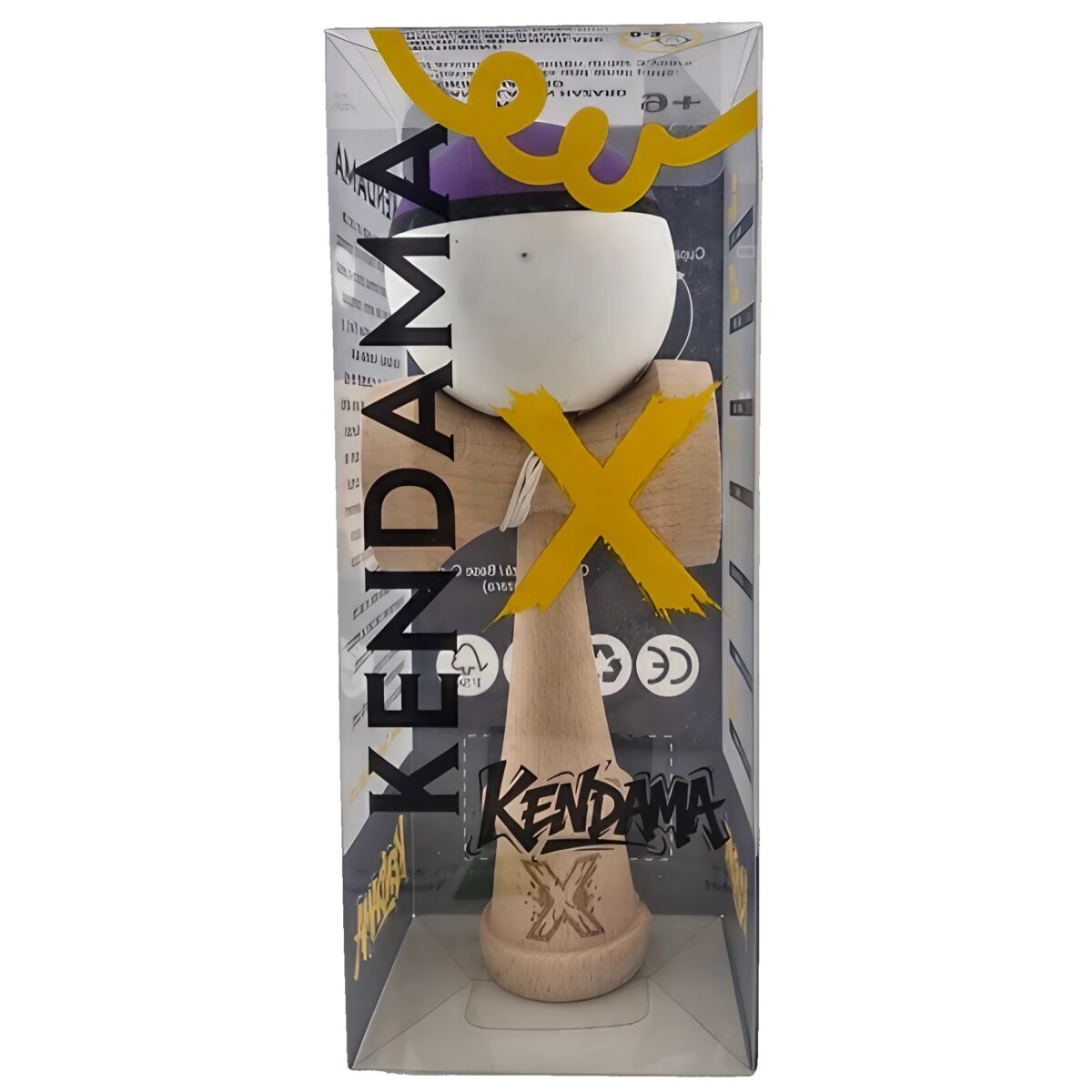 Kendama X Originala, Profesionala, Embo, din Lemn, 18 cm, Multicolor Mov/Negru/Alb - imagine 2