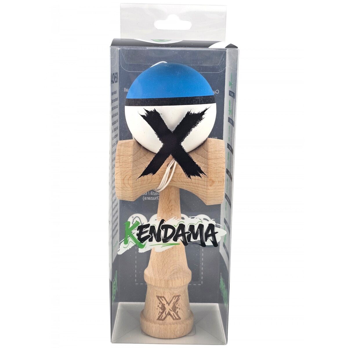 Kendama X Originala, Profesionala, Embo, din Lemn, 18 cm, Rubber Grip, Albastru/Alb - imagine 2