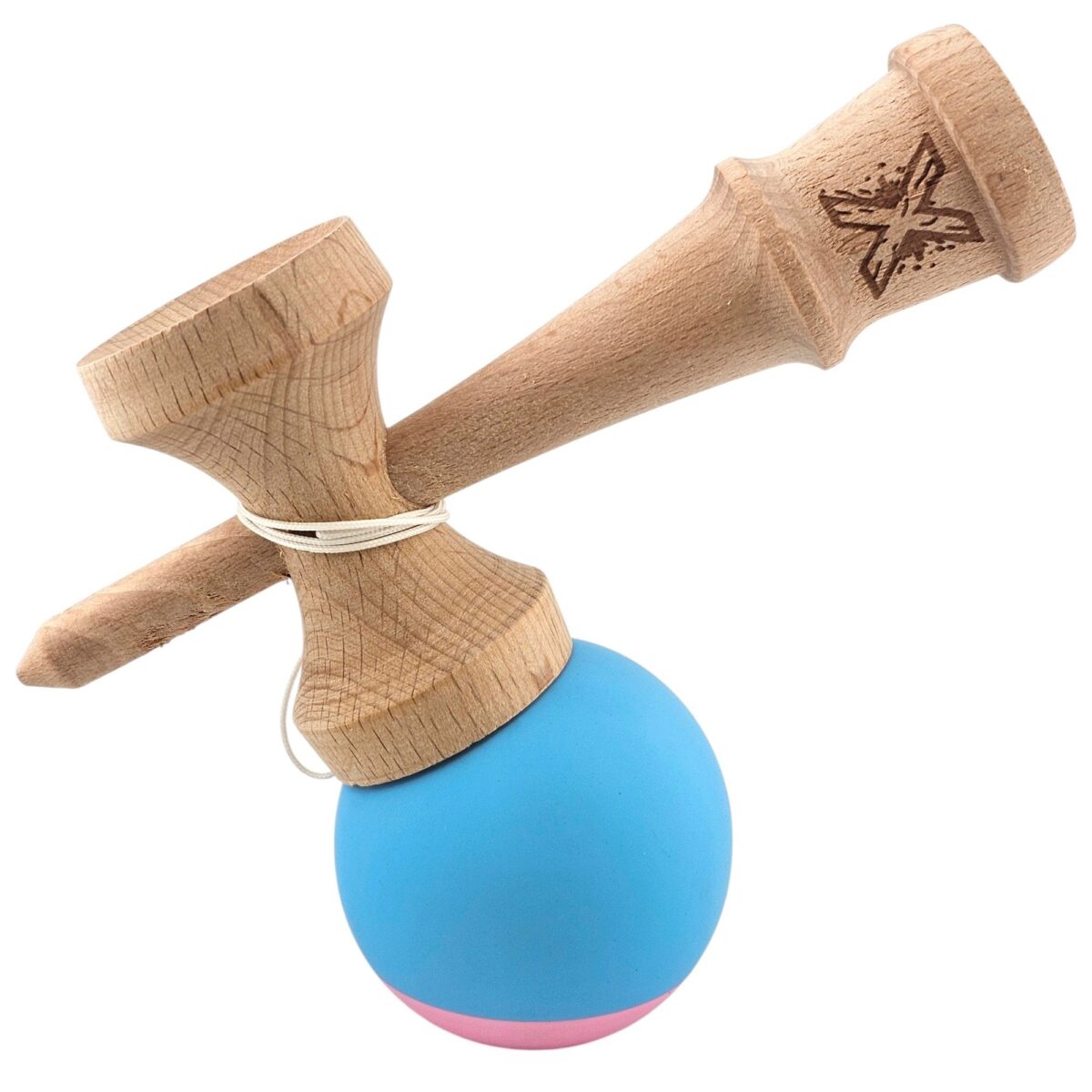 Jucarie Interactiva Kendama Profesionala, Embo, din Lemn, 18 cm, Joc de Indemanare pentru Copii si Adulti, Bicolor Turcoaz Roz - imagine 2