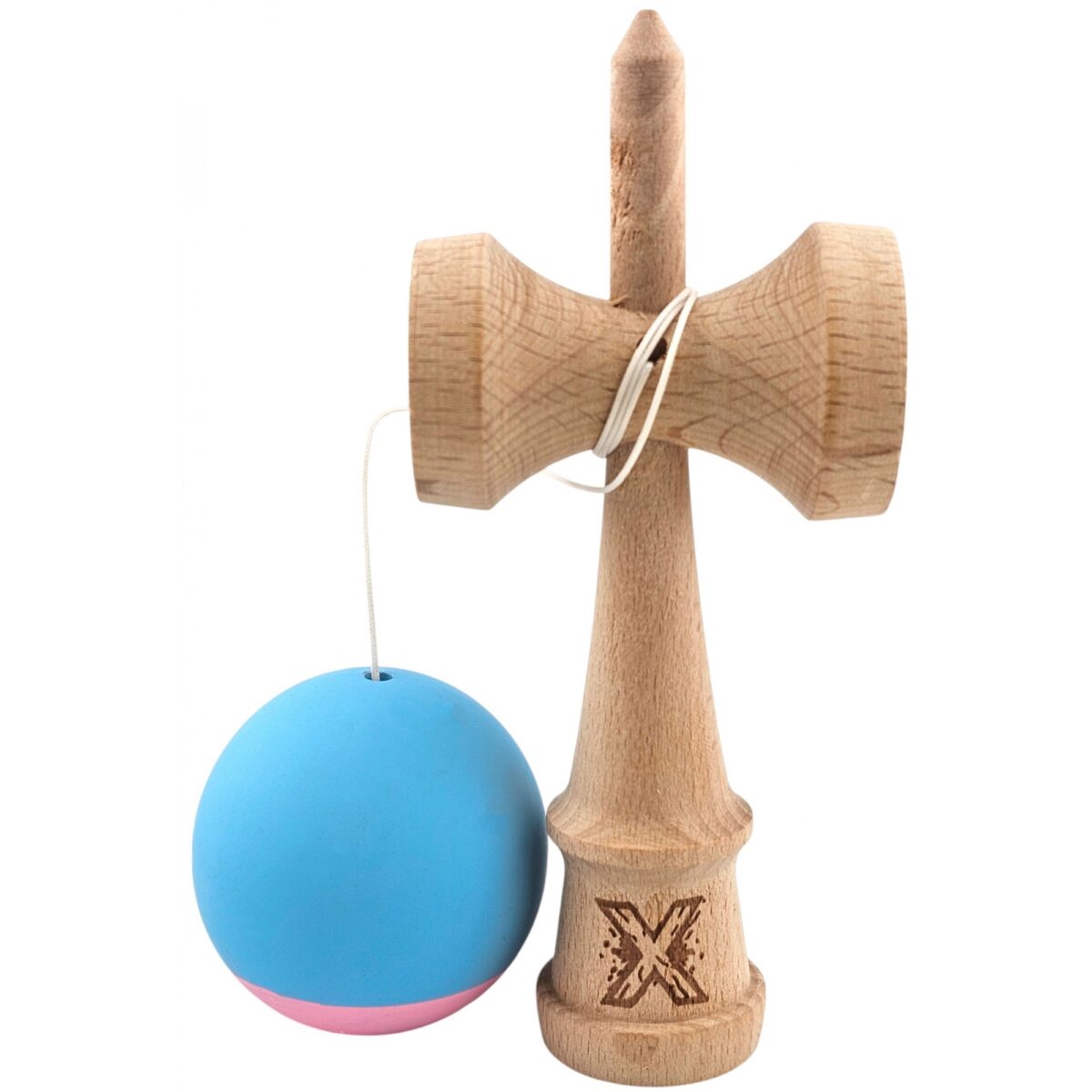 Jucarie Interactiva Kendama Profesionala, Embo, din Lemn, 18 cm, Joc de Indemanare pentru Copii si Adulti, Bicolor Turcoaz Roz - imagine 3