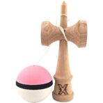 Kendama X Originala, Profesionala, Embo, din Lemn, 18 cm, Rubber Grip, Roz/Negru/Alb - imagine 2