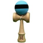 Kendama X Originala, Profesionala, Embo, din Lemn, 18 cm, Rubber Grip, Dungi Albastru/Negru