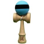 Kendama X Originala, Profesionala, Embo, din Lemn, 18 cm, Rubber Grip, Dungi Albastru/Negru