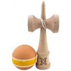 Kendama X Originala, Profesionala, Embo, din Lemn cu Bila cu Invelis din Cauciuc, 18 x 6 x 7 cm, Rubber Grip, Portocaliu/Galben/Alb - imagine 3