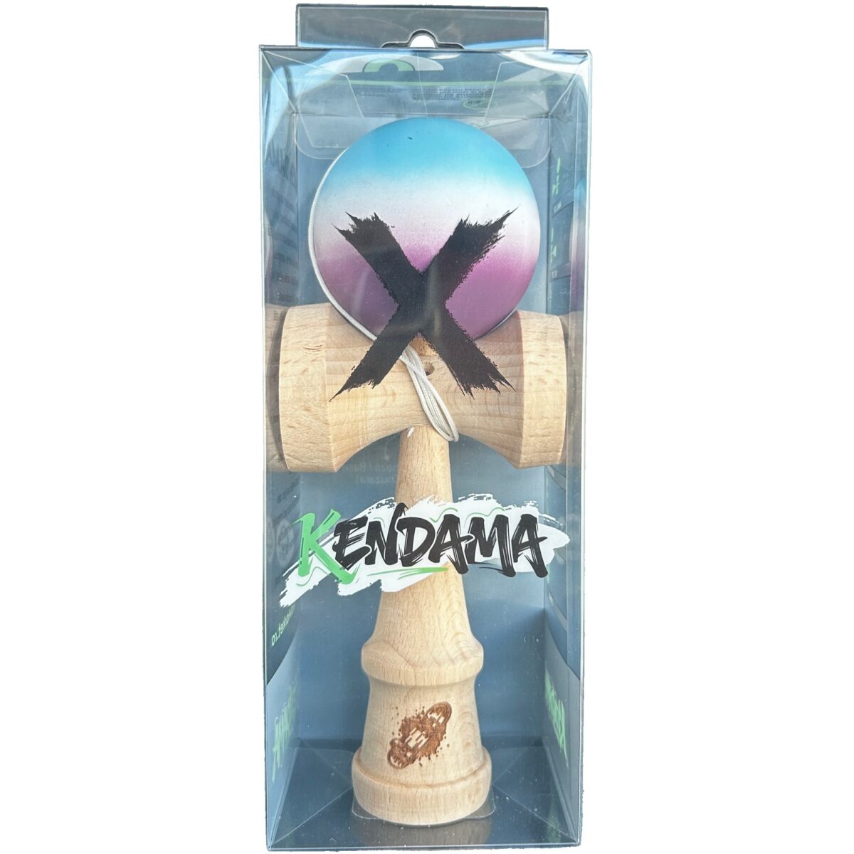 Jucarie Kendama X Originala, Profesionala, Embo, din Lemn, Rubber Grip, 18 cm, Gradient Albastru Alb Mov - imagine 3
