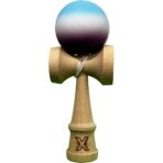 Jucarie Kendama X Originala, Profesionala, Embo, din Lemn, Rubber Grip, 18 cm, Gradient Albastru Alb Mov