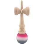 Jucarie Interactiva Kendama X Profesionala, Embo, din Lemn, Rubber Grip, 18 cm, Roz/Alb/Gri - imagine 2