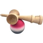 Jucarie Interactiva Kendama X Profesionala, Embo, din Lemn, Rubber Grip, 18 cm, Roz/Alb/Gri - imagine 3