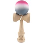 Jucarie Interactiva Kendama X Profesionala, Embo, din Lemn, Rubber Grip, 18 cm, Roz/Alb/Gri