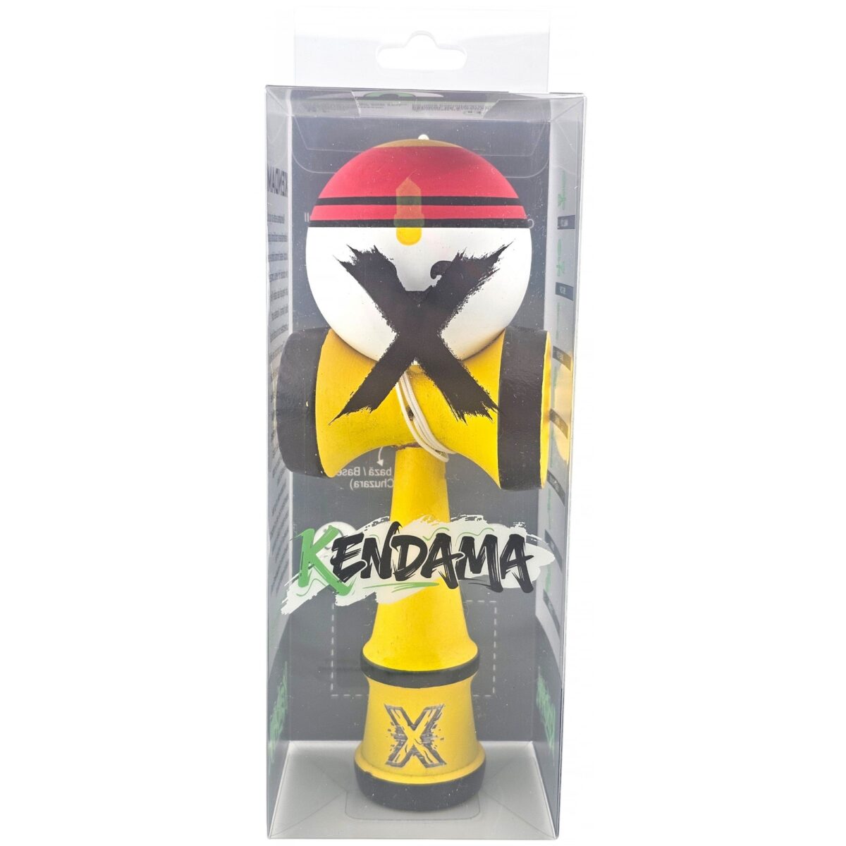 Kendama X Originala, Profesionala, Model Rege, Embo, din Lemn, 18 cm, Model Bicolor cu Maner Galben, Rosu Alb - imagine 2