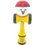 Kendama X Originala, Profesionala, Model Rege, Embo, din Lemn, 18 cm, Model Bicolor cu Maner Galben, Rosu Alb