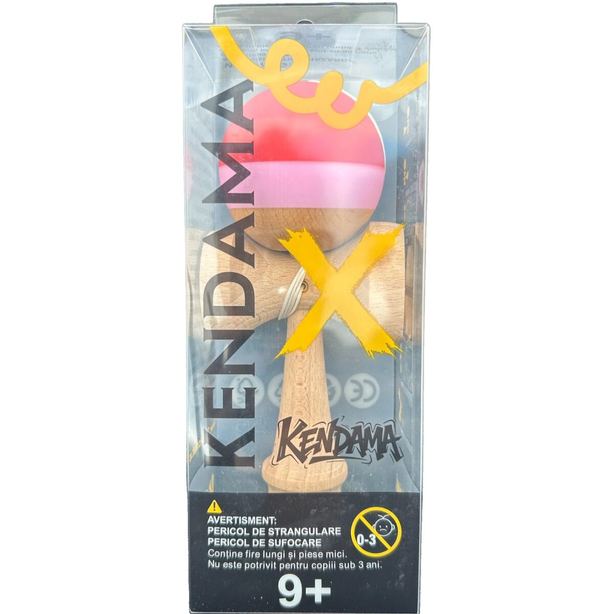 Kendama X Originala, Profesionala, Embo, din Lemn, 18 cm, Rubber Grip, Rosu inchis/Rosu/Alb - imagine 3
