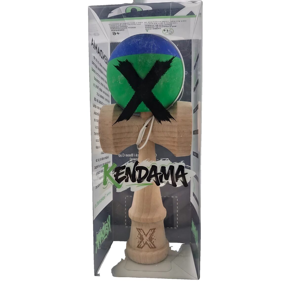 Jucarie Kendama X Originala, Profesionala, Embo, din Lemn, Rubber Grip, 18 cm, Albastru/Verde - imagine 2