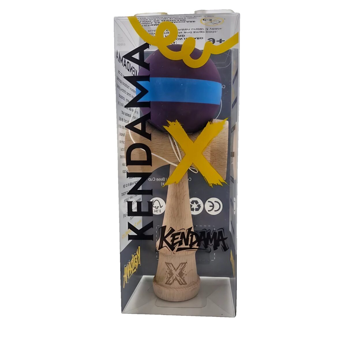 Jucarie Kendama X Originala, Profesionala, Embo, din Lemn, Rubber Grip, 18 cm, Mov/Albastru - imagine 4