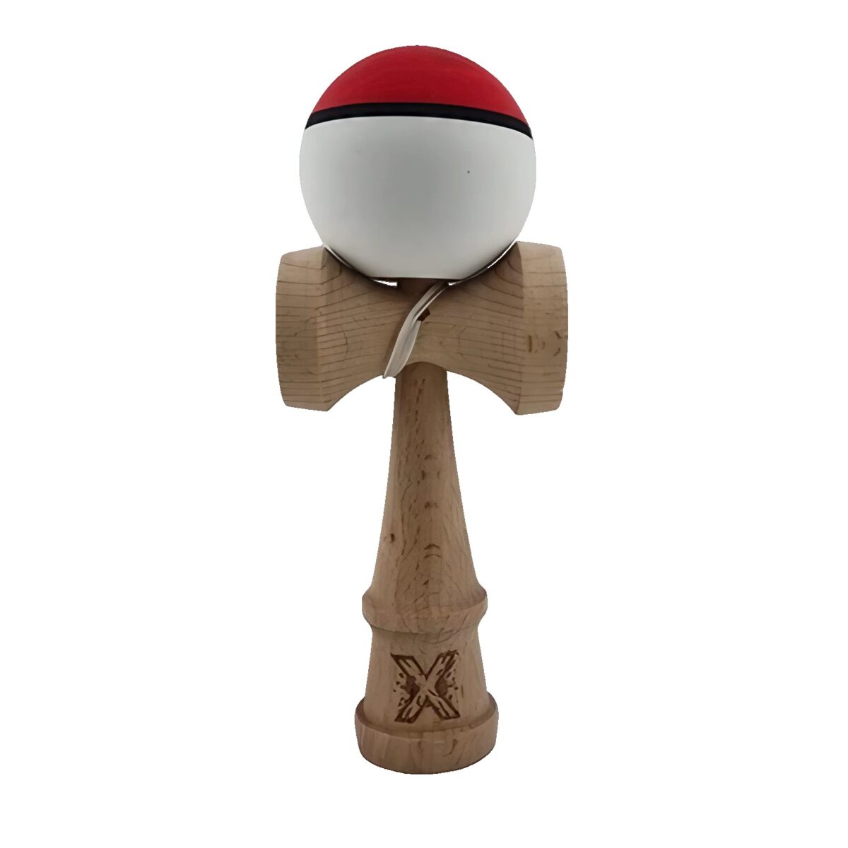 Kendama X Originala, Profesionala, Embo, din Lemn, Rubber Grip, 18 cm, Rosu/Alb - imagine 2