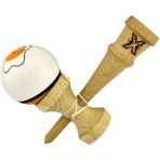 Kendama X Originala, Profesionala, Embo, din Lemn, Super Sticky, 18 cm, Alb/Portocaliu - imagine 2