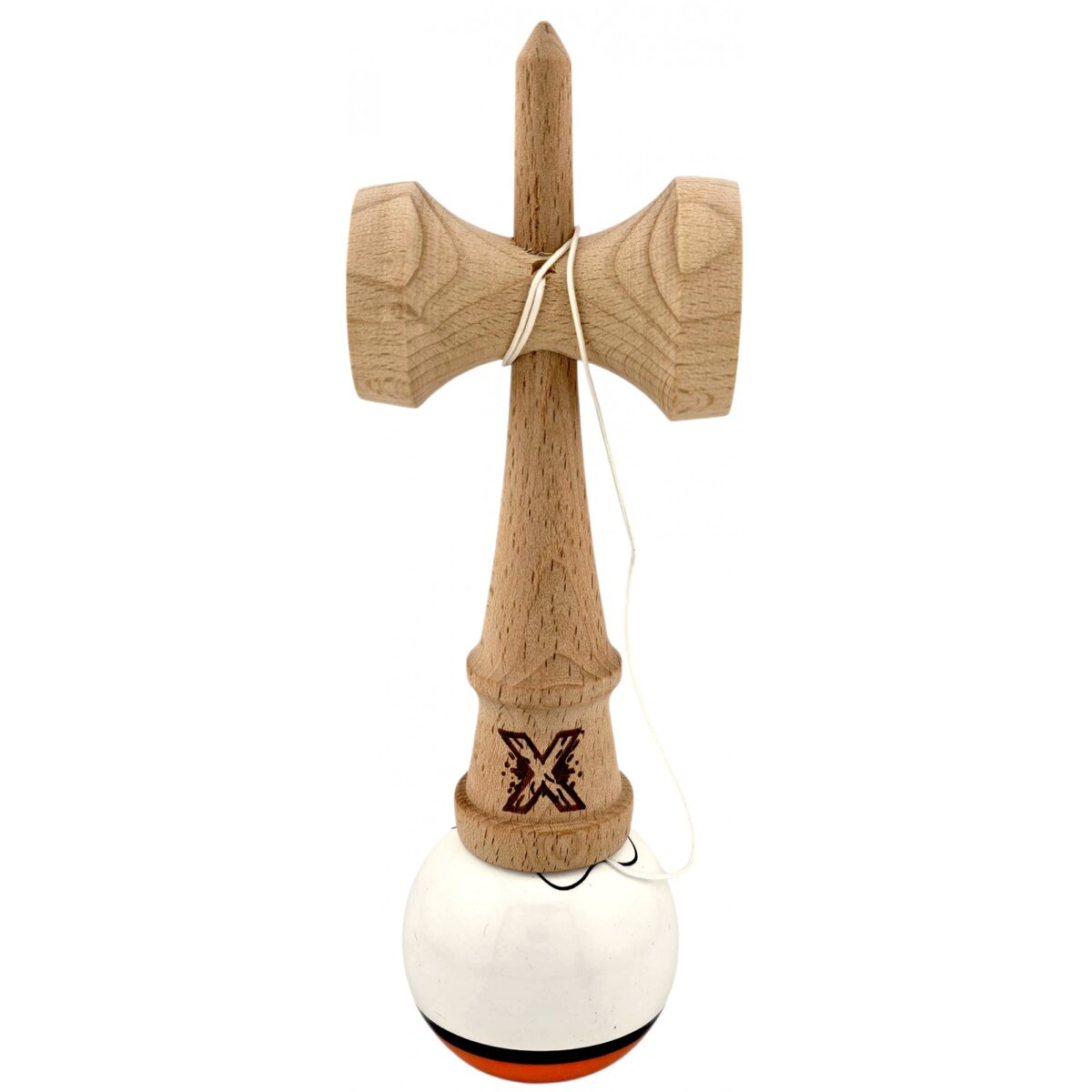 Kendama X Originala, Profesionala, Embo, din Lemn, Super Sticky, 18 cm, Alb/Portocaliu - imagine 4