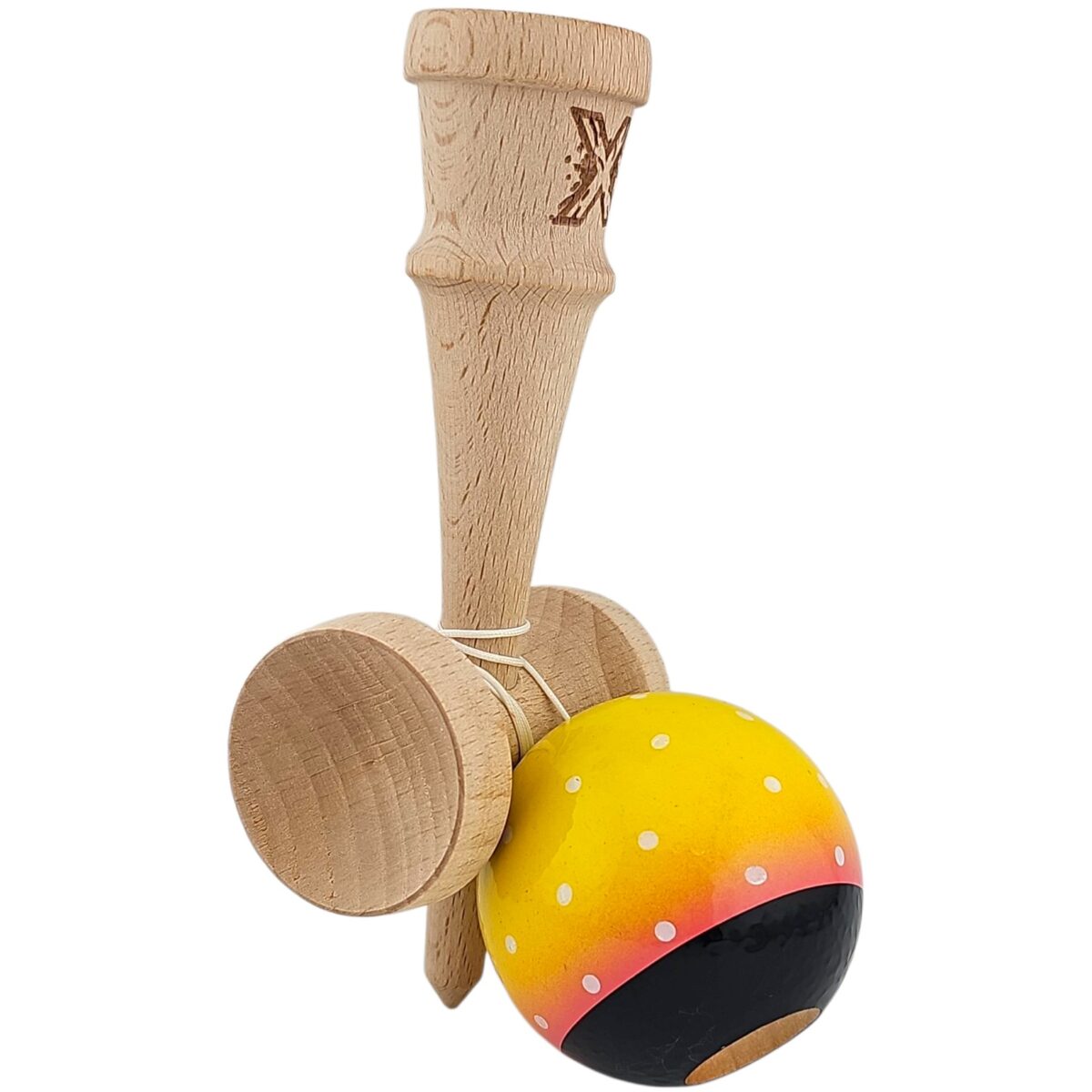 Kendama X Originala, Profesionala, Embo, din Lemn, Super Sticky, 18 cm, Galben/Roz/Negru - imagine 2