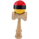Kendama X Originala, Profesionala, Embo, Super, Sticky din Lemn, 18 cm, Rosu/Negru/Galben