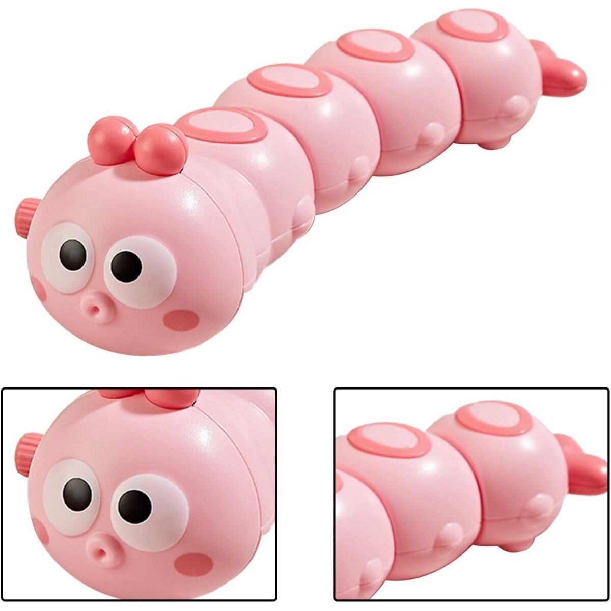 Jucarie mecanica pentru copii Embo, omida haioasa, material ABS, cu cheita, distractiva, se taraste, se misca, 15 x 4 cm, roz - imagine 2