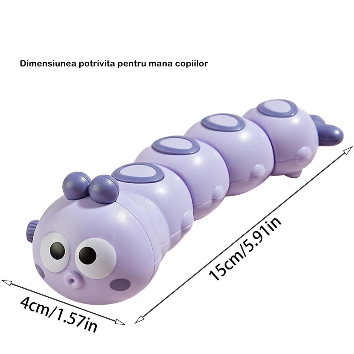 Jucarie mecanica pentru copii Embo, omida haioasa, cu cheita, distractiva, se taraste, se misca, 15 x 4 cm, mov - imagine 3