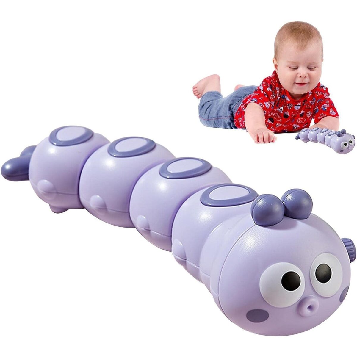 Jucarie mecanica pentru copii Embo, omida haioasa, cu cheita, distractiva, se taraste, se misca, 15 x 4 cm, mov - imagine 4